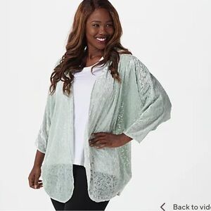 NWOT The Muses Lounge Cardigan Size Small Sage Green Velvet Burnout Long‎ Sleeve